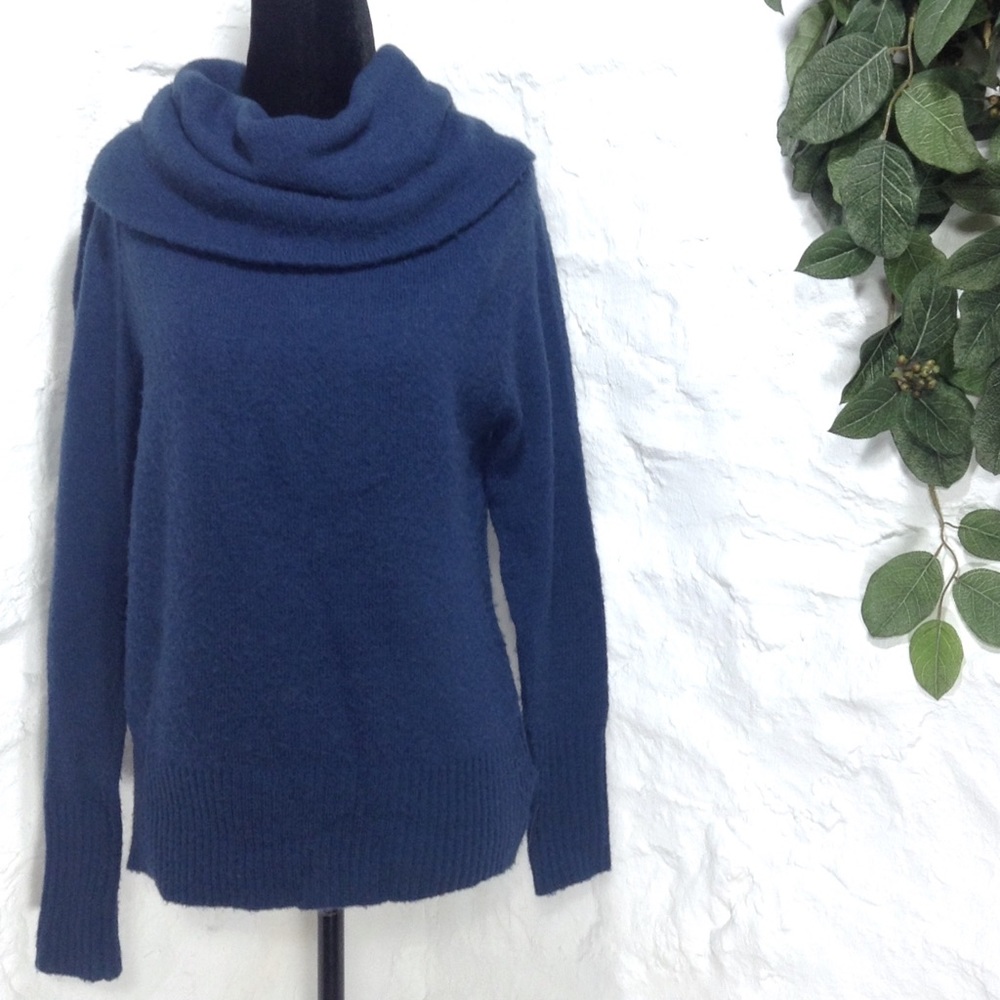 Express dusty blue textured cowl neck sweater